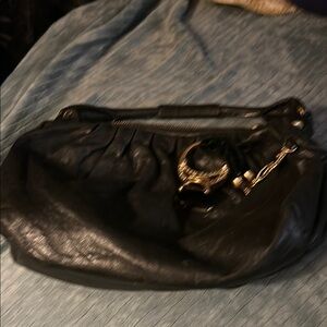 Juicy Couture Vintage Black Leather Shoulder Bag with Decorative Hardware
